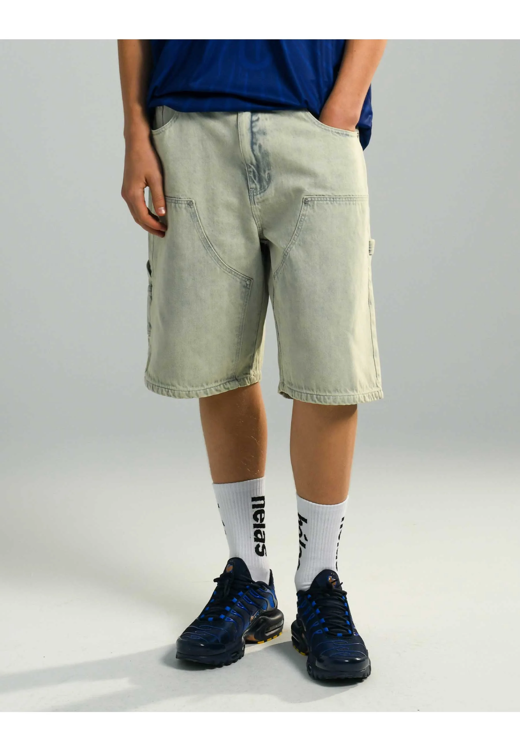 Helas Double Knee Jean Shorts (Light Blue) - Image 5