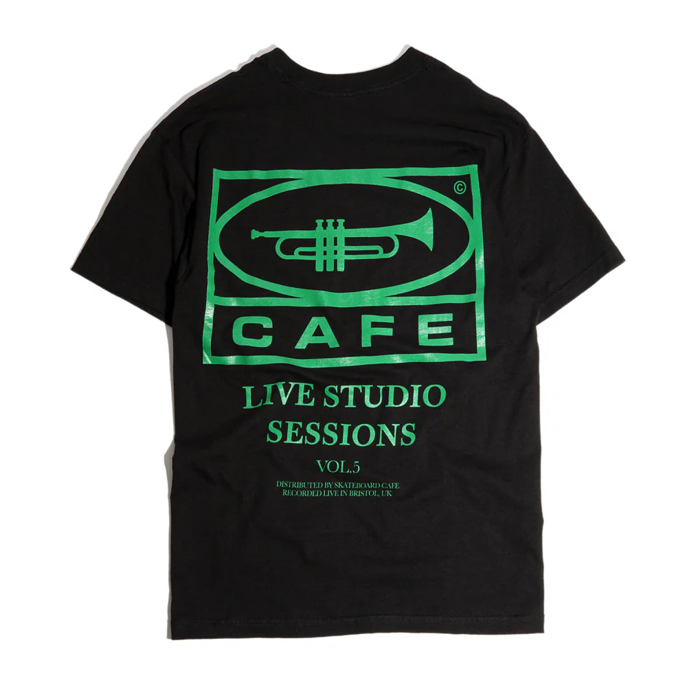Skateboard Cafe '45' T-Shirt (Black / Forest Green) - Image 2