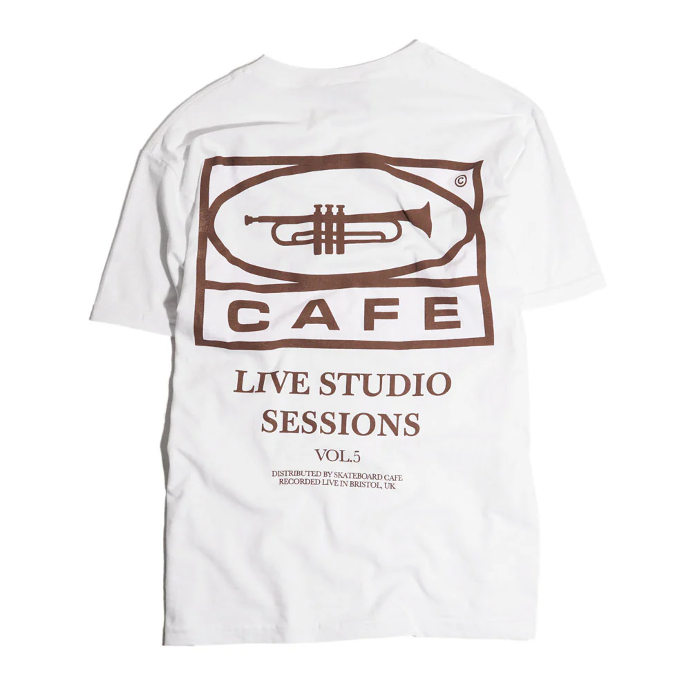 Skateboard Cafe '45' T-Shirt (White / Coffee) - Image 2